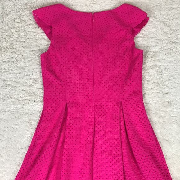 Eliza J Bright Pink Ruffle Fit & Flare Pleated Flowy Dress Barbiecore Cocktail - Picture 4 of 10